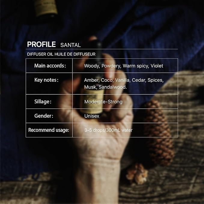 Santal Diffuser Oil, Niche Scent, Luxury Amber Coco Vanilla Cedar Sandalwood Musk Essential Oils Blend for Ultrasonic Diffuser Scent Projects(4 oz/118 ml)