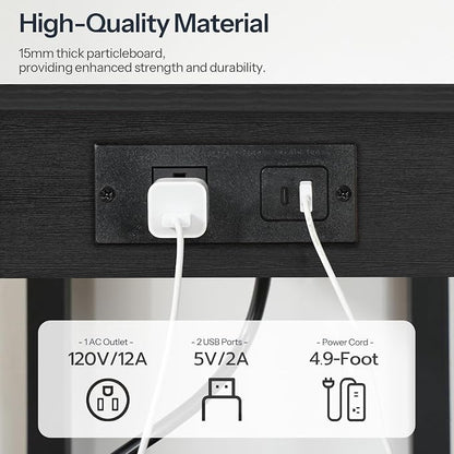 HOOBRO 2-Tier Printer Stand with Charging Station, Under Desk Printer Table, Printer Cart with Storage Shelves, Shelf for Small Spaces, for Home Office, Black BK38UPS01