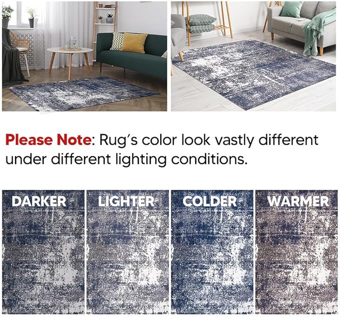 Keen Home Design Area Rugs - 10x14 Non-Shedding, Abstract Rugs for Kitchen, Living Room, Bedroom, Dining Room, Entryway - Size: 9'10" x 14', Navy/Grey/White