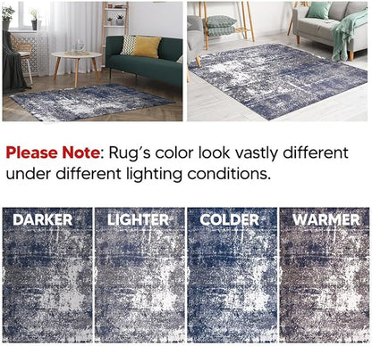 Keen Home Design Runner Rugs - 32"x91" Non-Shedding, Thick Pile Abstract Rugs for Kitchen, Living Room, Bedroom, Dining Room, Entryway - Size: 2'8" x 7'7", Abstract Navy/Gray