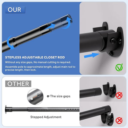 SUTINE Closet Rod, 17 to 68 Inch Closet Rods for Hanging Clothes, Heavy Duty Adjustable Clothes Hanging Bar Rod Matte Black Closet Poles for Wardrobes, Closet, Bathroom, Windows,1.3 Inch Diameter