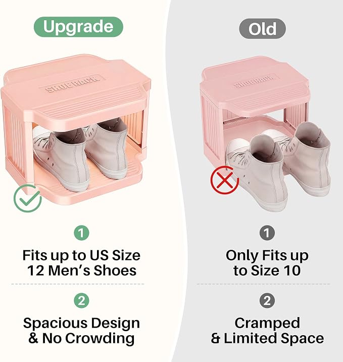 Kitstorack 5-Tier Vertical Plastic Shoe Rack, Freestanding Stackable Shoe Storage Organizer Cubes Shoe Shelf Tower or Small Closets and Tight Spaces, Pink