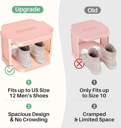 Kitstorack 5-Tier Vertical Plastic Shoe Rack, Freestanding Stackable Shoe Storage Organizer Cubes Shoe Shelf Tower or Small Closets and Tight Spaces, Pink