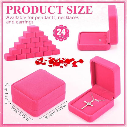 Sureio 24 Pcs Velvet Jewelry Gift Boxes Bulk for Necklace Pendant Ring Earring Display Case for Christmas Wedding(Hot Pink)