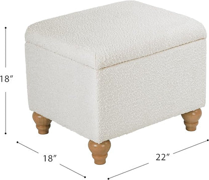 Spatial Order Home Decor | Upholstered MediumRectangular Storage Ottoman | Hinged Lid Ottoman with Storage for Living Room & Bedroom, Cream Boucle