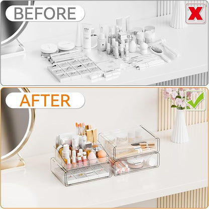 Yieach 5 Tier Clear Acrylic Makeup Organizers with Drawers,Tiered Countertop Make up Storage Organizer for Dresser Top and Bathroom Vanity,Plastic Makeup Stand for Brush,Skincare,Beauty Organizers