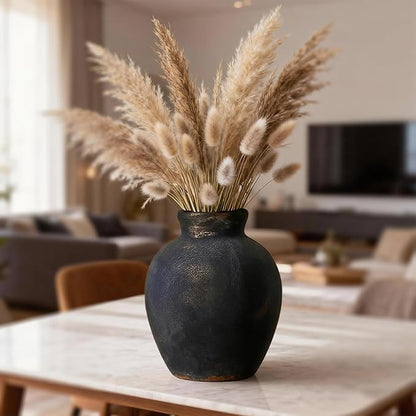 NEBRYX Ceramic Vase, 6 inch Minimalist Rustic Farmhouse Terracotta Vase for Home Decor, Table, Living Room, Entryway, Shelf, Mantel Decoration (Black)
