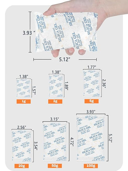 5 Gram (20 Pack) Color-Indicating Silica Gel Packets, Premium Food Grade Desiccant - Rechargeable Moisture Absorbers for Food Storage, Electronics, 3D Filament & Safes