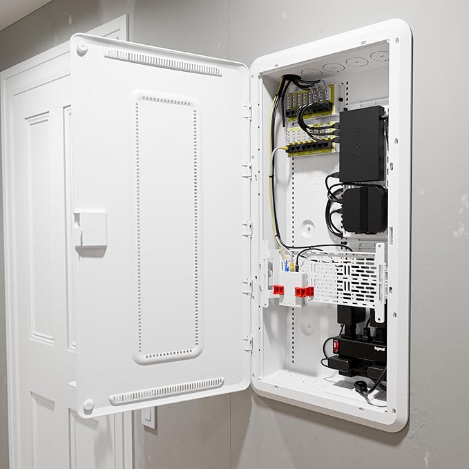 Legrand - On-Q 30 Inch Media Enclosure, WiFi Electrical Box, Cable Management Box for Distribution of Networking Service, Recessed Media Box Lets Signal Through, White, ENP3050NA