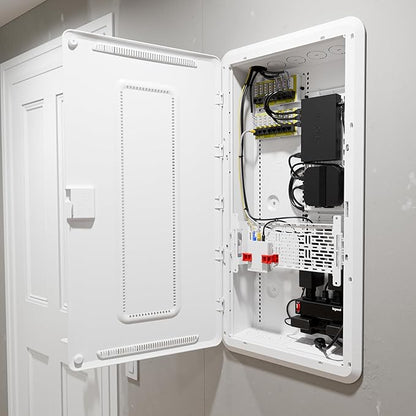 Legrand - On-Q 30 Inch Media Enclosure, WiFi Electrical Box, Cable Management Box for Distribution of Networking Service, Recessed Media Box Lets Signal Through, White, ENP3050NA