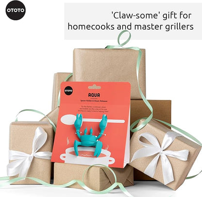 OTOTO Aqua the Crab Silicone Utensil Rest - Silicone Spoon Rest for Stove Top - BPA-Free, Heat-Resistant Kitchen and Grill Utensil Holder - Non-Slip Spoon Holder Stove Organizer and Steam Releaser