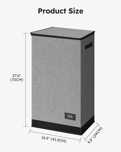 SOLEDI Slim Laundry Hamper with Lid, Narrow Laundry Basket with Removable Bags, Dirty Clothes Hamper with handle, Small Hamper perfect for Laundry room, Bathroom, Bedroom, Small spaces. 70L Grey