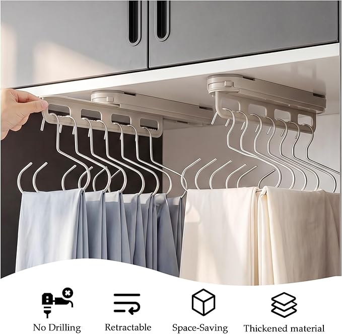 Pull Out Closet Rod, Suction Cup Valet Rod for Closet, No Drilling Extendable Closet Hanger Organizer, Sliding Wardrobe Clothing Rail, 14 Inch, Gray