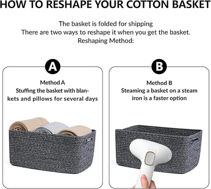 MiniArk Large Storage Baskets for Shelves, Closet Organizers Bins for Clothes Blanket Towels, Baby Nursery, Toy Baskets Box, Woven Rope Baskets, 17 x 13 x 7.5”, 3 Packs Dark Gray