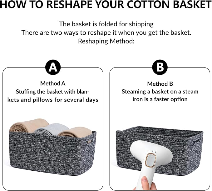 MiniArk Large Storage Baskets for Organizing, Closet Shelf Baskets for Clothes Blanket Towels, Baby Nursery, Toy Bins Box, Woven Rope Baskets, 17 x 13 x 7.5”, 4 Packs Dark Gray