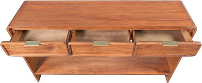 Christopher Knight Home Tida Vintage Narrow Console Table with Drawers, Solid Wood Entryway Table with Open Storage Shelf, Behind The Couch Long Sofa Table for Living Room, Brown
