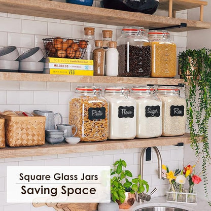 [UPGRADE] 2 Pack Square Super Wide Mouth Airtight Glass Storage Containers with Lids, 1.1 Gallon Glass Jars with 2 Measurement Marks, Canning Jars with Leak-proof Lid for Kitchen (Spare Gasket)