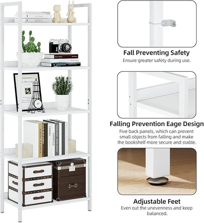 NUMENN Bookshelf, 5 Tier Bookshelves, Home Office Bookcase Shelf Storage Organizer, Free Standing Storage Shelving Unit for Bedroom, Living Room and Home Office, White