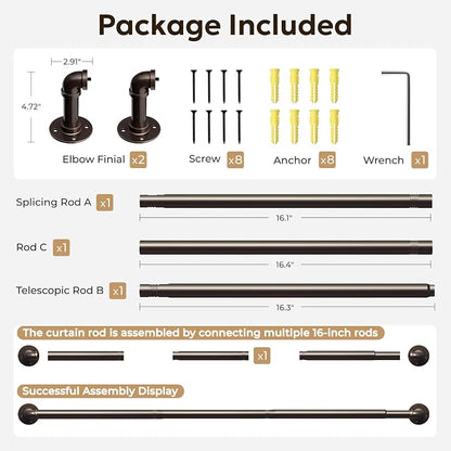 Zeerobee Curtain Rods for Windows 32 to 48, 1 Inch Industrial Wrap Around Antique Bronze Curtain Rod, Indoor/Outdoor Room Divider Adjustable Drapery Pole, 32"-48"