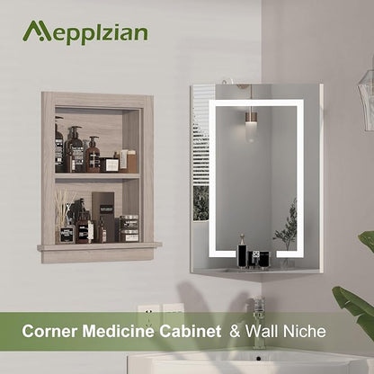 Recessed Medicine Cabinet,Fully Assembled Recessed Wall Niche,Waterproof in Wall Medicine Cabinet for Bathroom,Replacement Medicine Cabinet Shelves for Living Room,Washed Oak Shower Niche
