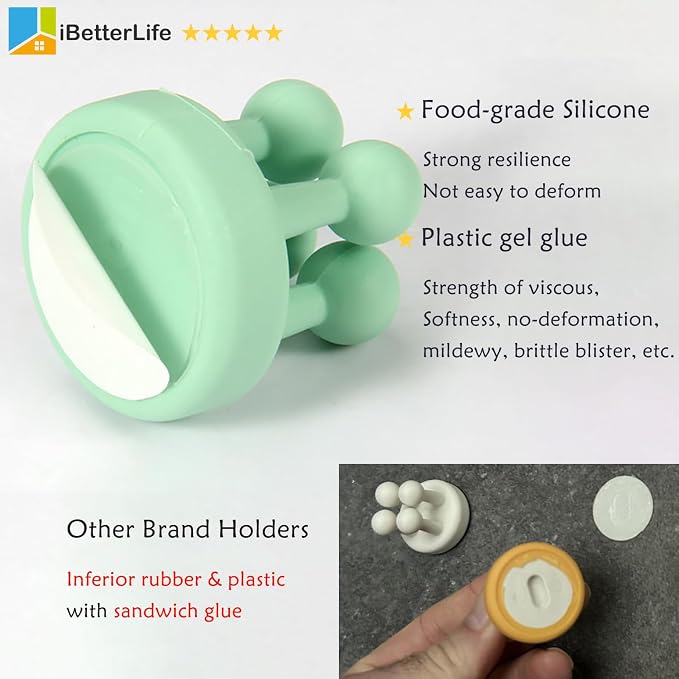 iBetterLife Good Grips Razor Holder - 4Pcs Silicone Toothbrush Holders for Shower Wall Mounted Self Adhesive Cute Dorm Room Bathroom Kitchen Organizer Storage Hook for Hanging Loofah Towel Tooth Brush