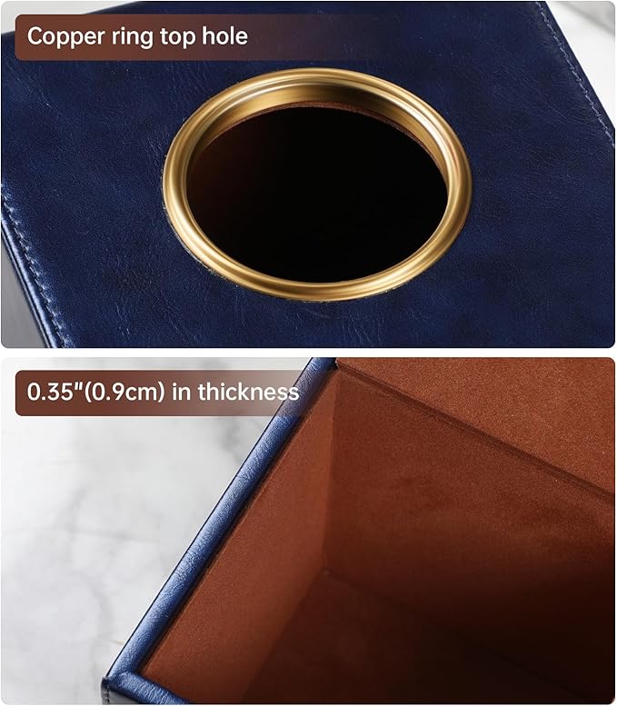 MEIBOOCH Square Tissue Box Cover, Luxury PU Leather Tissue Holder with Magnetic Closure (Navy Blue)