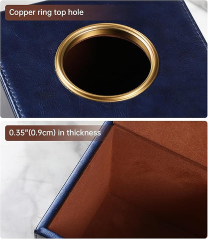 MEIBOOCH Square Tissue Box Cover, Luxury PU Leather Tissue Holder with Magnetic Closure (Navy Blue)