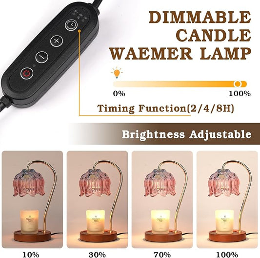 Funistree Flower Candle Warmer Lamp with Timer, Dimmable Candle Lamp Warmer, Christmas Birthday Gifts for Women Mom Her, Housewarming Home Decor, Lotus Wax Warmer for Yankee Candles - Blue&Pink