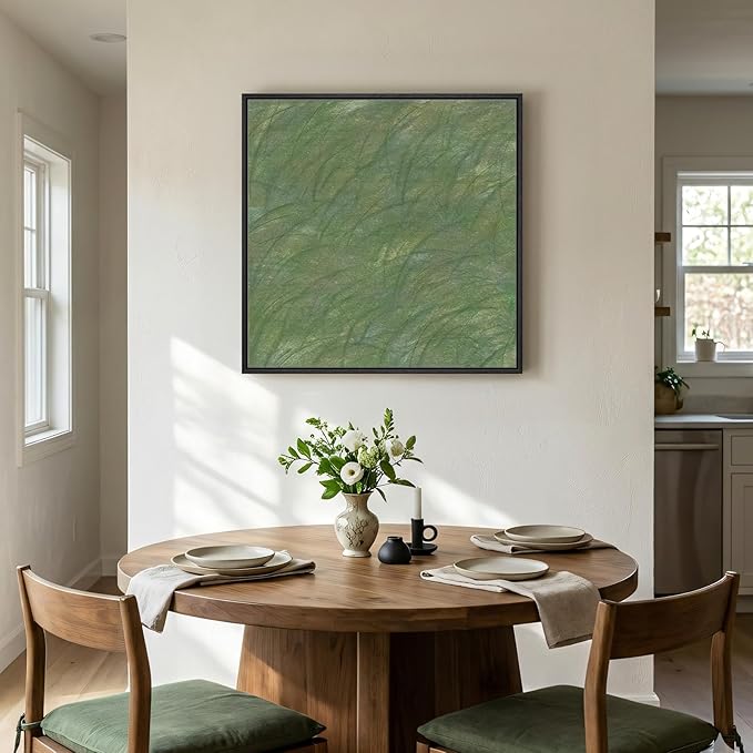 Framed Sage Green Abstract Wall Art, Modern Canvas Prints Paintings Artwork for Walls, Square Minimalist Green Abstract Pictures for Living Room Dining Bedroom Hallway Home Office Wall Decor 24x24In