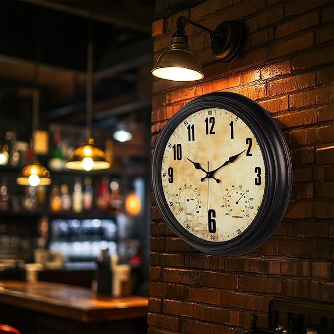 TOOCAT 16 Inch Indoor Outdoor Clock with Temperature and Hygrometer Waterproof Large Wall Clock, for Patio Pool Porch Garden Garage Bar Decoration