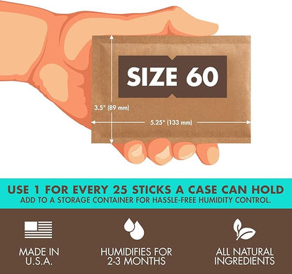 Boveda 72% Two-Way Humidity Control Packs For Wood Humidifier Boxes – Size 60 – 4 Pack – Moisture Absorbers – Humidifier Packs – Hydration Packets in Resealable Bag
