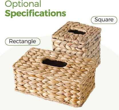 Tissue Box Cover, Square Wicker Tissue Box Holder Facial Tissues Boxes, Hand Woven Napkin Box Tissue Holder for Bathroom Bedroom Office Table Desk Night Stand, Boho Decorative, Natural