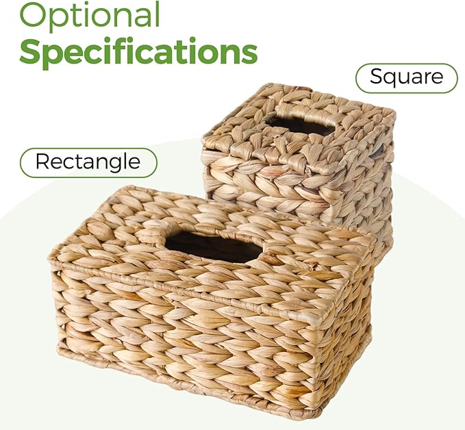 Rectangle Wicker Tissue Box Cover Fits 120-Count (3-Ply) / 160-Count (2-Ply) Boxes, Natural Rattan Woven Facial Tissue Holder, Decorative Tissue Box Holder for Bathroom, Living Room, Office & Desk