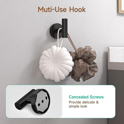 USHOWER Matte Black Bathroom Hardware Set, Modern 18-Inch Towel Bar Set Wall Mounted, Durable SUS304 Stainless Steel Bathroom Accessories Set, 8-Piece
