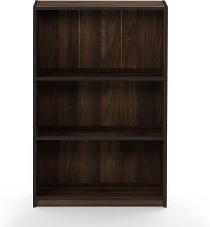 Furinno JAYA Book Shelf, 3-Tier Bookshelf, Bookcase with Adjustable Shelves, 9.5 x 24.5 x 40.3, for Living Room, Bedroom, Home Office, Columbia Walnut