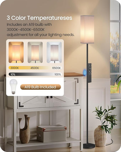 2Pack 64.2” Dimmable Floor Lamp for Living Room with Remote & Foot Switch, Corner Floor Lamp for Bedroom, Includes A19 Bulb, Modern Standing Tall Lamp, ETL Listed White and Black CW17LDP205