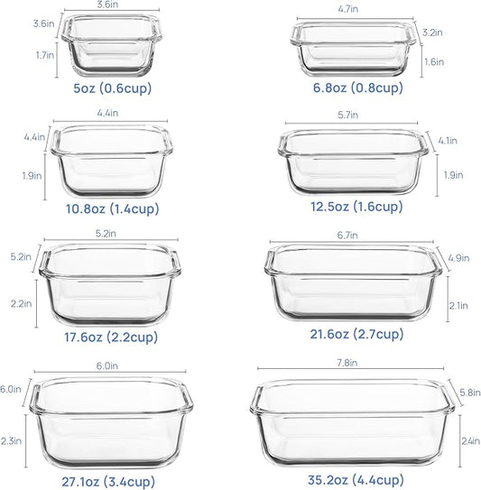 Vtopmart 8 Pack Glass Food Storage Containers with Airtight Lids, Glass Meal Prep Containers, Lunch Office Meal for Microwave, Oven, Freezer and Dishwasher, BPA Free