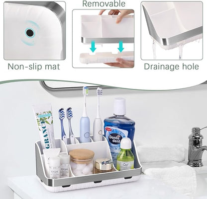 GFWARE Toothbrush Holders for Bathrooms Countertop Organizer - Kids Electric Toothbrush and Toothpaste Holder Detachable 7 Slots Tooth Brush Organization Bathroom Accessories Storage Vanity, Silver