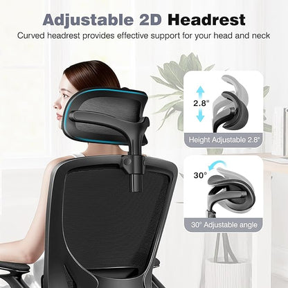 Ergonomic Office Desk Chair Comfy, High Back Mesh Office Desk Chairs with Adjustable Lumbar Support, Headrest, Flip-up Armrests, Home Computer Chair for Gaming, Work, 2 Pack