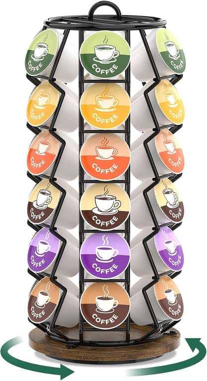 EsLuker.ly K Cup Coffee Pod Holder Organizer Carousel for Counter, Rotating Metal Rack Stand Small for 36 Pods Home Office Kitchen Storage, No Assembly Required, Black
