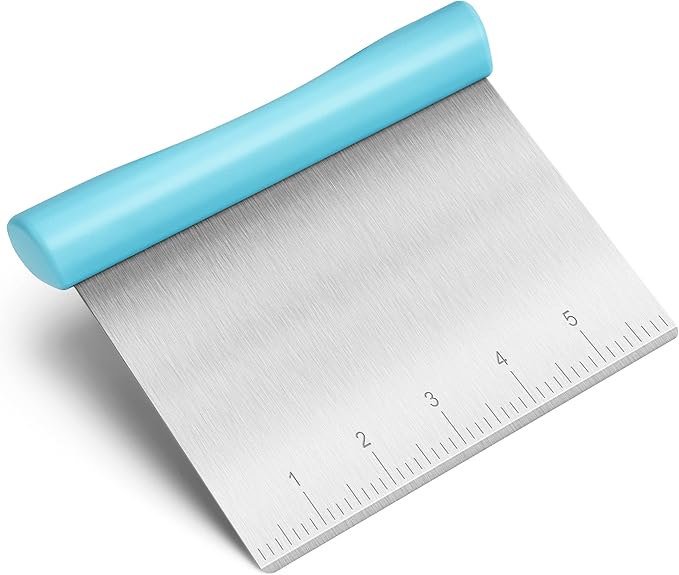 Upgraded 304 Stainless Steel Multi-Purpose Bench Scraper with Measurement Marks, Dishwasher Safe, Dough Cutter for Pizza, Bread and Cookie Dough Vegetable Chopper, Baking Supplies, Blue