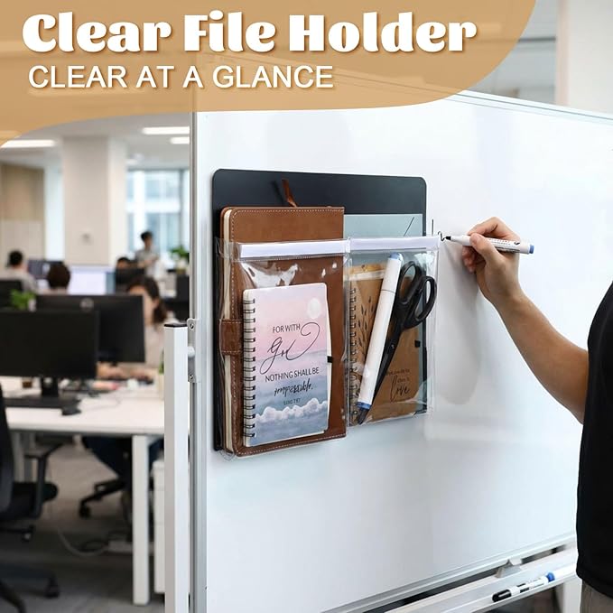 8 Pack Magnetic File Holder for Refrigerator 12 x 9.5 Inch Hanging Paper Organizer Black Board Organizer with 2 Magnetic Pocket Office Supplies Storage for Notebooks Planners Mail Letters
