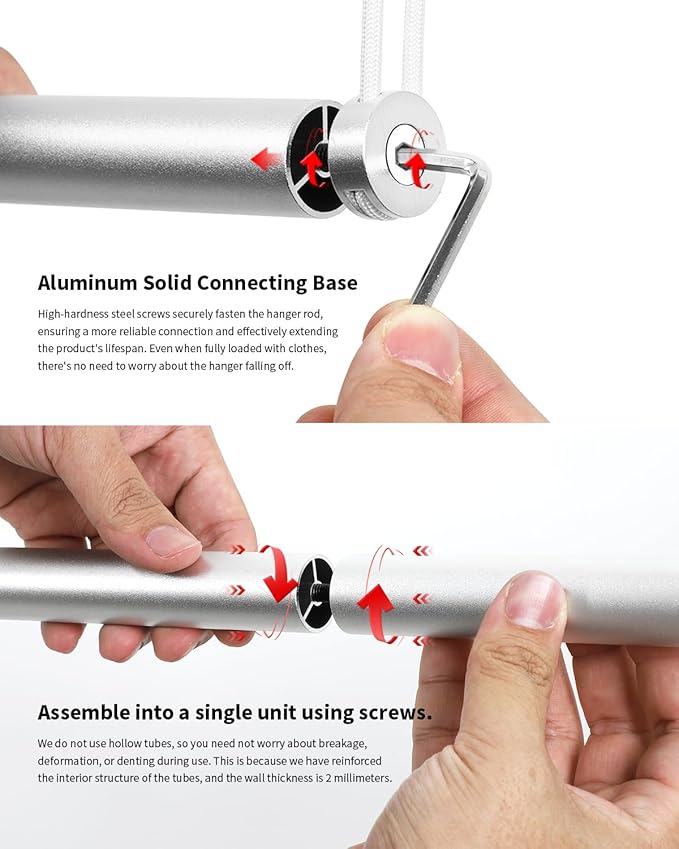 BaiNong Adjustable Closet Hanging Rod Heavy Duty 40'' Silver (Silver, 40 Inch)