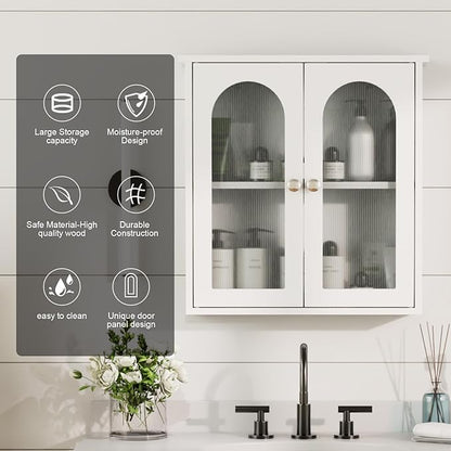 White Bathroom Wall Cabinet,Bathroom Cabinet Wall Mounted with Arched,White Medicine Cabinet Over Toilet,Surface Mount Medicine Cabinet for Laundry Room,Kitchen,Storage Cabinet 22x23