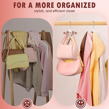 DOIOWN Purse Organizer,4 Pack Space Saving Purse Hangers for Closet,Multi Purpose Rotating Tank Top Hangers for Bags, Bras,Scarfs,Ties, Hoodies, Hat Closet Organizers and Storage
