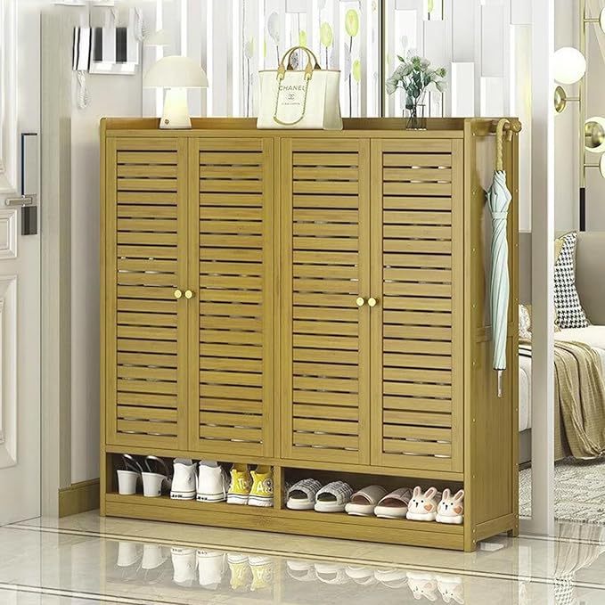 Bamboo Shoe Cabinet, 7-Tier Shoe Storage Cabinet with Doors, Freestanding Bamboo Shoe Rack Organizer with Shelves for Entryway, Hallway, Closet, Living Room