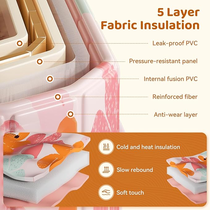 Portable Foldable Bathtub, Freestanding Bathtub No Installation, Bathroom SPA Soaking Bath Tub, Shower Stall Collapsible Hot & Ice Bath for Indoor Outdoor (Pink, 59"L x 21.6"W x 19.6"H)
