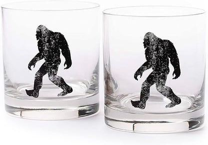 Rustic Bigfoot Whiskey Glasses – Set of 2 by Black Lantern | 11oz Heavy Base Glasses for Outdoor Lovers