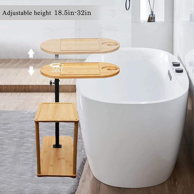 Bathtub Tray, 3 Layer Bathtub Tray Table with Adjustable Height, Enhanced Stability, Freestanding Premium Bamboo Bath Tub Tray for Spa,Bathtub, Bed, Sofa, Couch with Wine Glass Hold (3 Layer)…