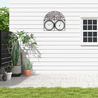 17Inch Large Outdoor Clock,Waterproof Wall Clock with Thermometer,Weatherproof Non-Ticking Quartz Battery Operated Decor Clock for Patio,Garden,Pool,Porch,House Warming Gifts